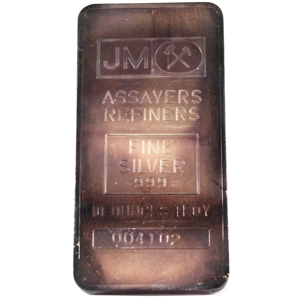 10oz Johnson Matthey Vintage Blank Back Variety .999 Silver Bar, SN: 004102 (Tax Exempt)