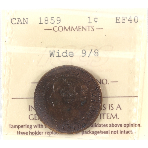 1-cent 1859 Wide 9/8 ICCS EF40