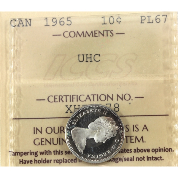 10-cent 1965 ICCS PL67 Ultra Heavy Cameo