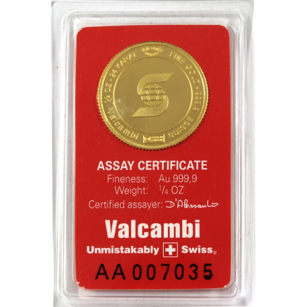 1/4oz Gold Valcambi Scotiabank .9999 Gold Round in Assay Card (Tax Exempt)