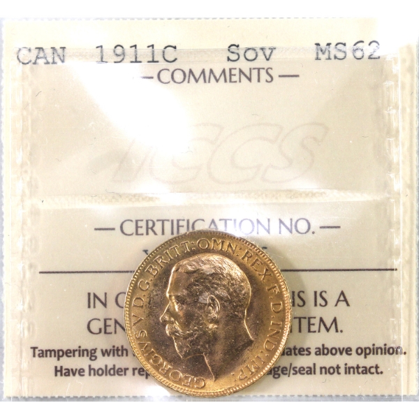 1911C Gold Sovereign ICCS MS62