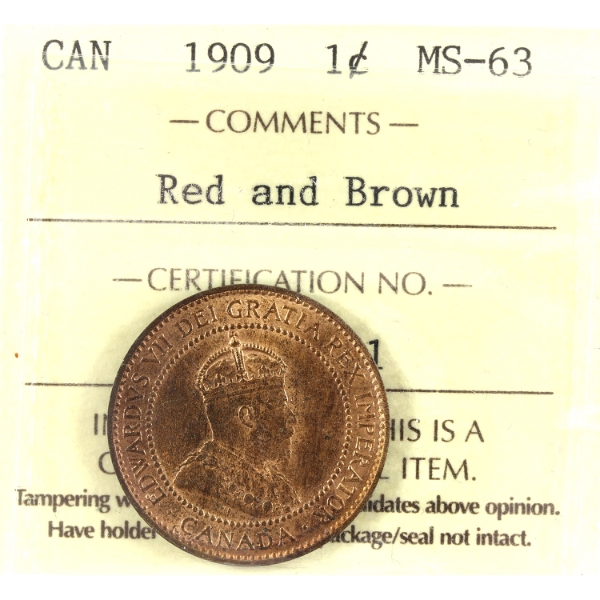 1-cent 1909 ICCS MS63 Red & Brown
