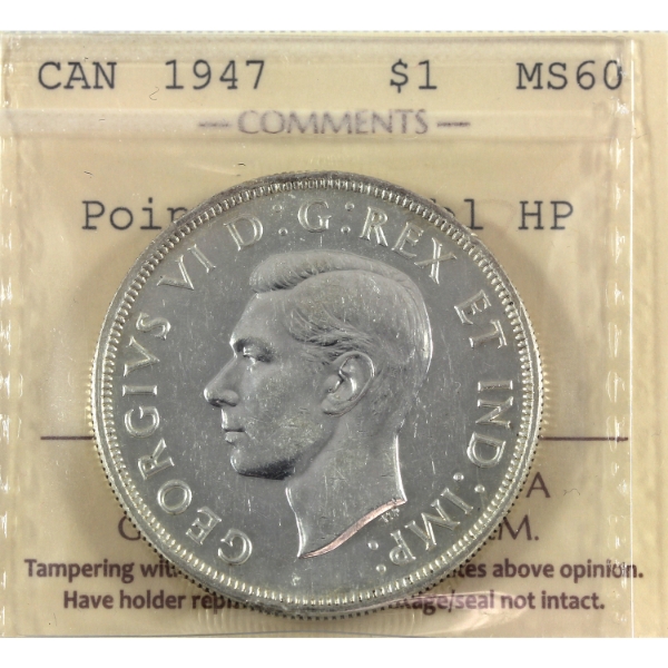 Silver $1 1947 Ptd 7; Dbl HP ICCS MS60