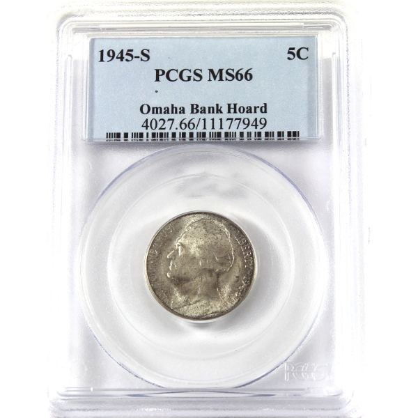 USA Jefferson Nickel 1945S PCGS MS66 Omaha Bank Hoard