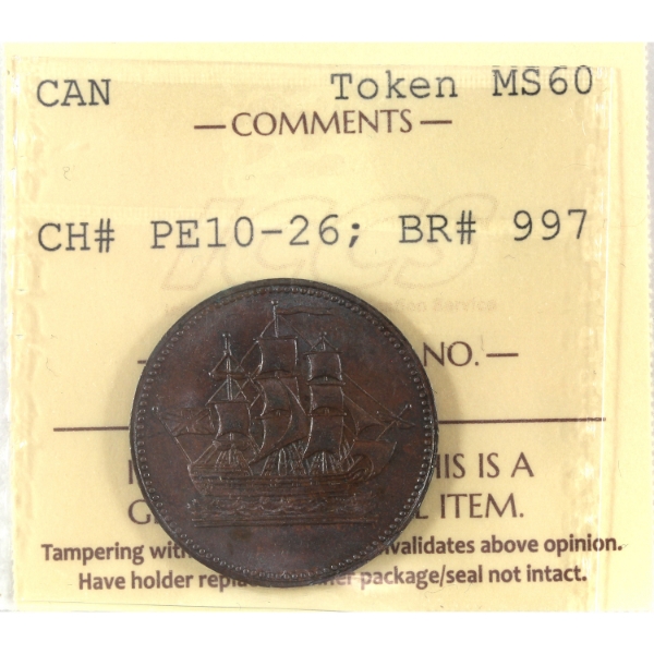 BR-997, CH-PE-10-26 PEI Ships, Colonies, & Commerce Token ICCS MS60