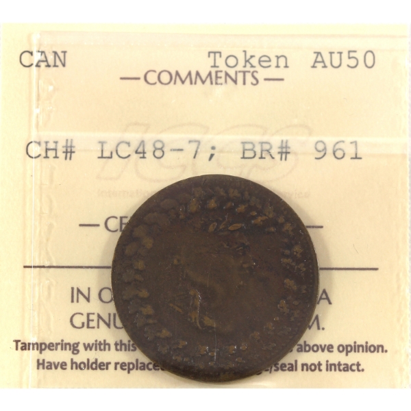 BR-961, CH-LC-48-7 1812 Tiffin Token ICCS AU50