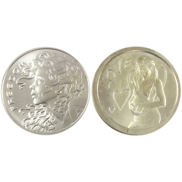 2x 1oz Silver Shield 2013 Love & 2016 Freedom .999 Fine Silver Rounds. 2pcs (Tax Exempt)