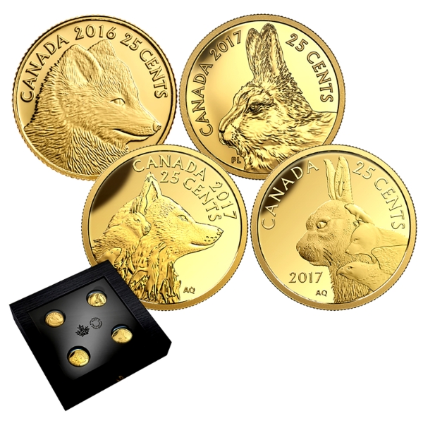 2016-2017 25-cent Predator vs Prey 4-coin 1/2g .9999 Fine Gold Set & Magnifying Case (Tax Exempt)
