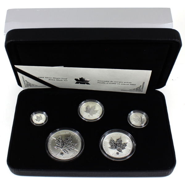 2004 RCM Privy Mark Silver Maple Leaf 5-coin Fractional Set (Tax Exempt)