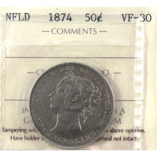 Newfoundland 50-cent 1874 ICCS VF30