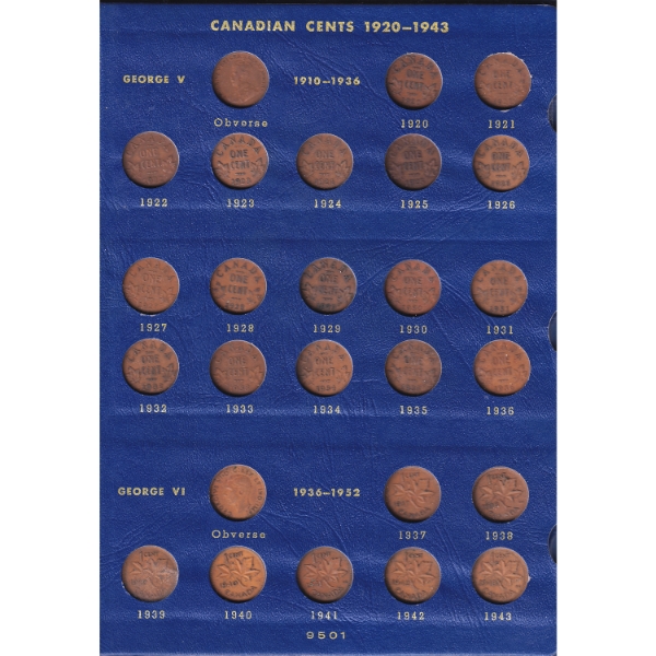 Canadian Small Cents 1920-1967 Collection in Blue Whitman Album. 52pcs.