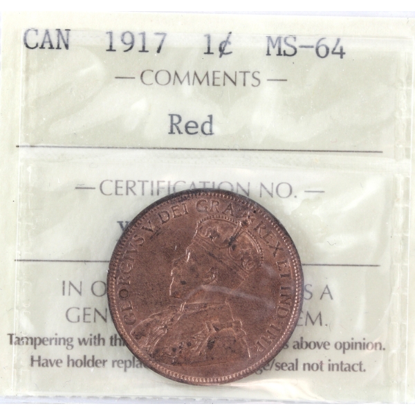 1-cent 1917 ICCS MS64 Red 