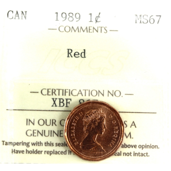 1-cent 1989 ICCS MS67 Red