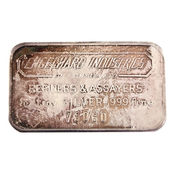 1oz Vintage Engelhard .999 Fine Silver Bar (Tax Exempt)