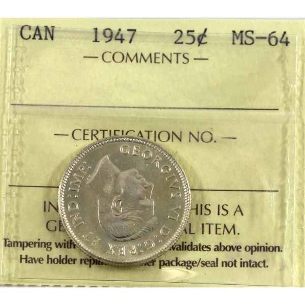 25-cent 1947 ICCS MS64