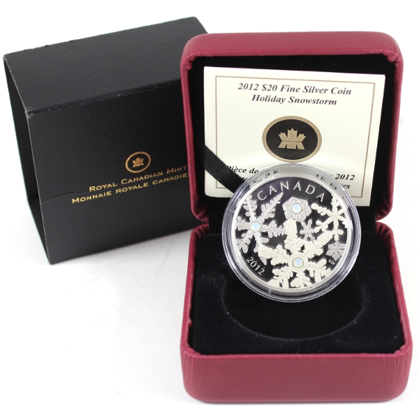 2012 $20 Holiday Snowstorm Fine Silver Coin w/ Swarovski Crystals