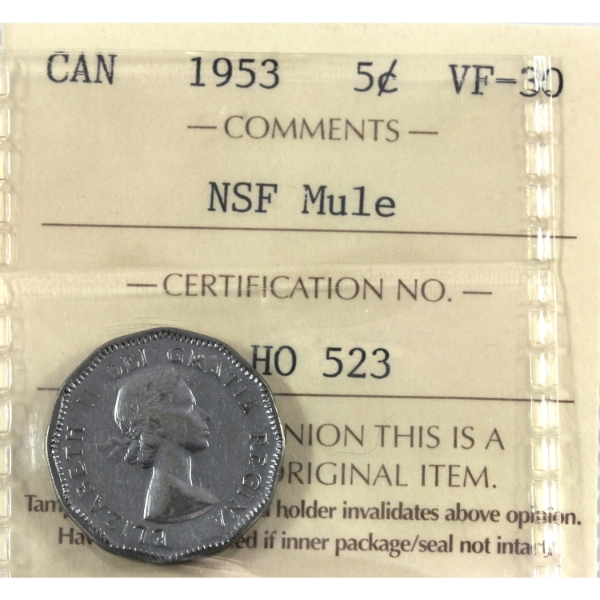 5-cent 1953 NSF NL Mule ICCS VF30