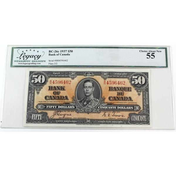 BC-26c 1937 $50 Legacy AU55 Coyne-Towers SN:B/H4596462