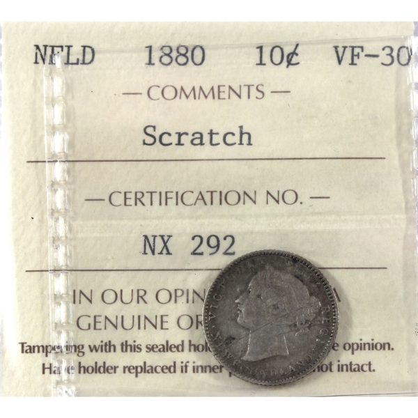 Newfoundland 10-cent 1880 ICCS VF30
