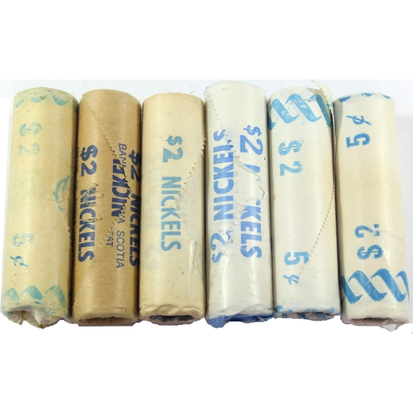 6x 5-cent 1974-1984 Original Wrapped Rolls of 40pcs. 6 Rolls.