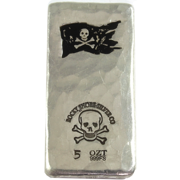 5oz RSSC Hammered Bar w/ Enameled Black Flag .999 Fine Silver (Tax Exempt)