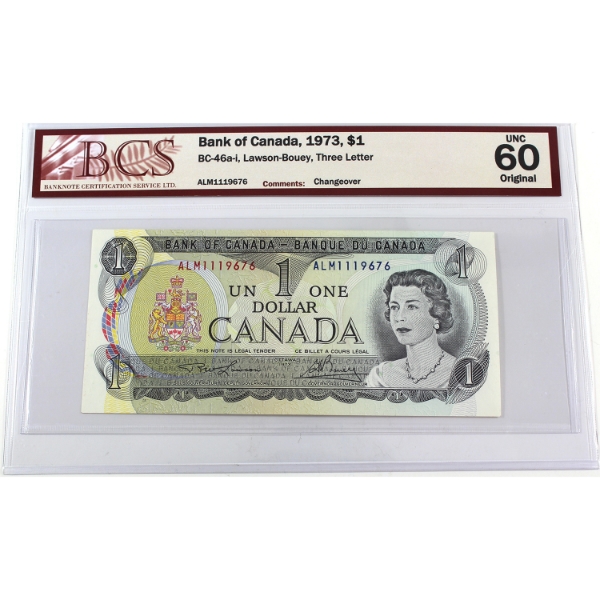 BC-46a-i 1973 $1 ALM Prefix BCS UNC60 Original Lawson-Bouey Changeover SN: ALM1119676