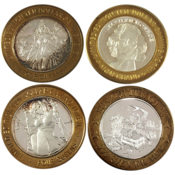 4x $10 Limited Edition 1/2oz Gaming Tokens 1x .999 Fine Silver & 3x Bimetal. 4pcs — image 26
