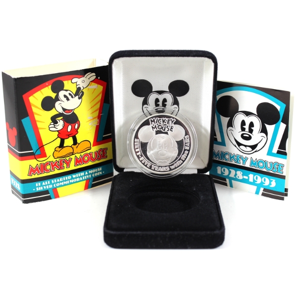 1oz 1993 Mickey Mouse 65 Years with the Ears .999 Fine Silver Round (Tax Exempt)