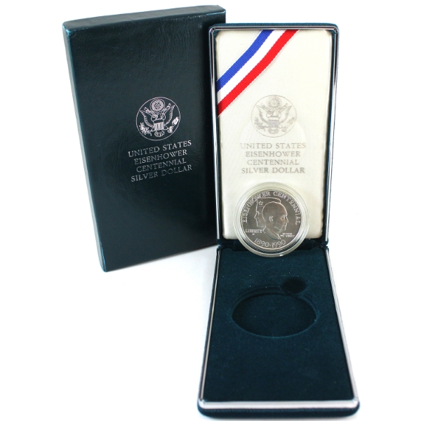 USA Silver 1990 Eisenhower Centennial Uncirculated Silver Dollar 