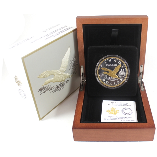 2022 $1 35th Anniversary of the Loonie Renewed Silver Dollar 2oz .9999 Fine Silver (Tax Exempt)