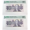 Image 1 : BC-57b 1989 $10 Consecutive PMG GEM UNC67 EPQ Bonin-Thiessen SN: BEF4659920/921. 2pcs