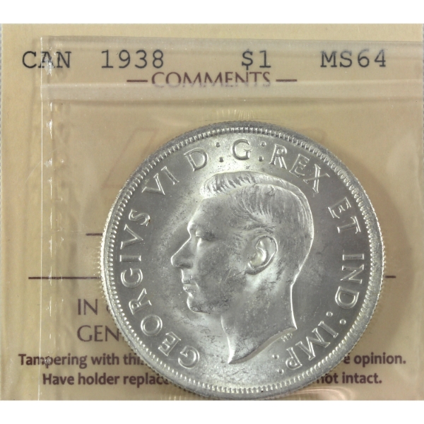 Silver $1 1938 ICCS MS64