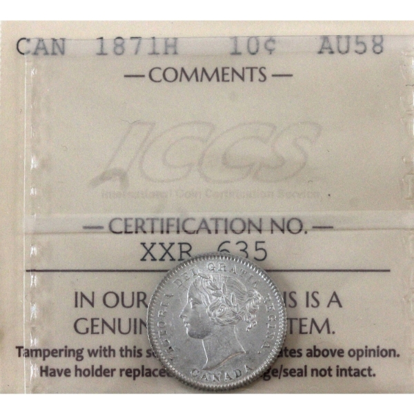 10-cent 1871H ICCS AU58