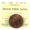 Image 1 : 1-cent 1884 Obverse 2 ICCS MS64 Red; Landon
