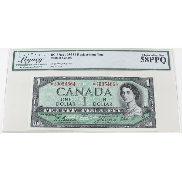 BC-37aA 1954 $1 Modified Portrait Legacy Choice AU58 PPQ Beattie-Coyne Replacement SN:*A/A0054664