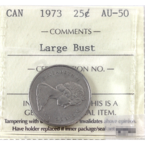 25-cent 1973 Large Bust ICCS AU50