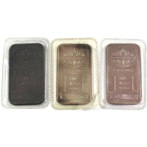 3x 1oz Engelhard Canada c.1981 Maple Leaf Variety C .999+ Silver Bars. Sealed. 3pcs. (Tax Exempt)