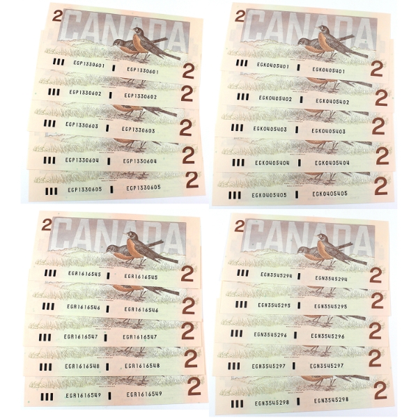 BC-55b-i 1986 $2 Consecutive Thiessen-Crow. 20pcs.