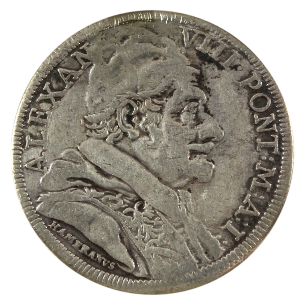 Italian States-Papal States Silver 1690 Testone Very Fine