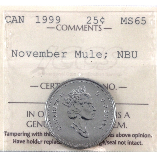 ERROR 25-cent 1999 November Mule; NBU ICCS MS65