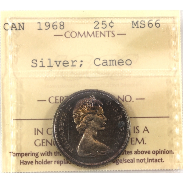 25-cent 1968 Silver ICCS MS66 Cameo