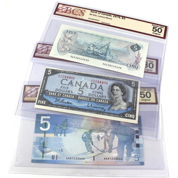 1954-2006 $5 BCS VF30 Original to AU50 Original. 3pcs