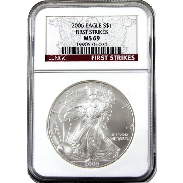 USA Silver 2006 $1 Silver Eagle First Strikes Fine Silver Coin NGC MS69 (Tax Exempt)