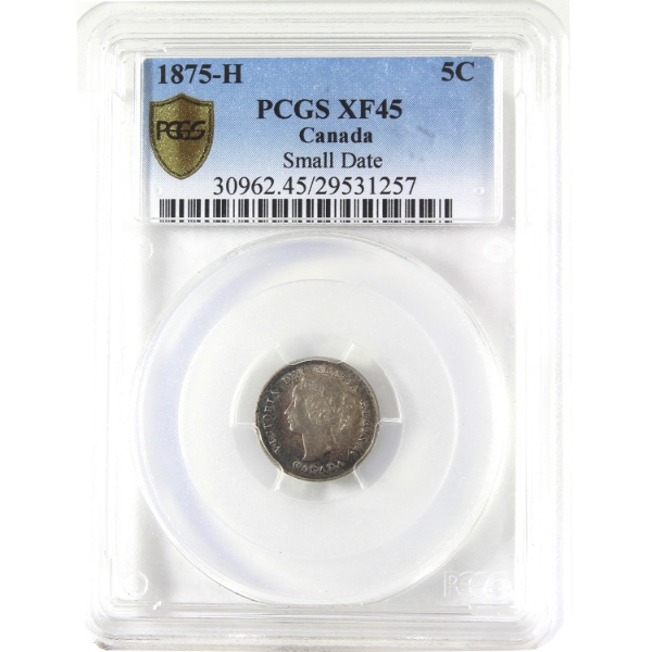 5-cent 1875H Small Date PCGS EF45