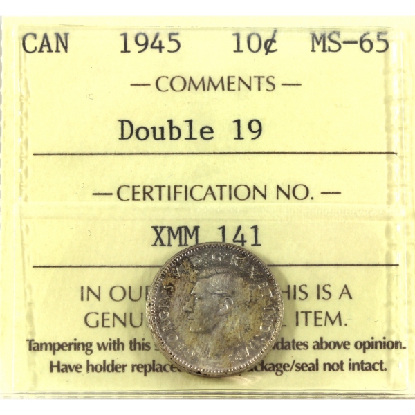 10-cent 1945 Double 194 ICCS MS65