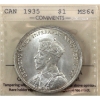 Image 1 : Silver $1 1935 Dbl XXV ICCS MS64