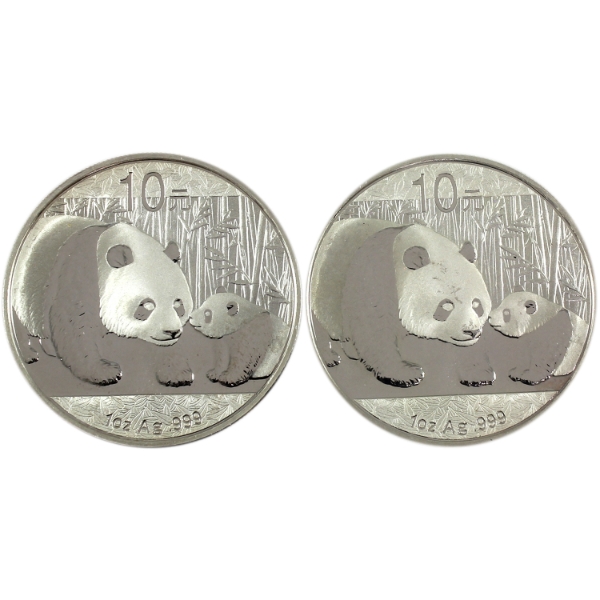 2x 1oz China 2011 10 Yuan Panda .999 Fine Silver Rounds. 2pcs (Tax Exempt)