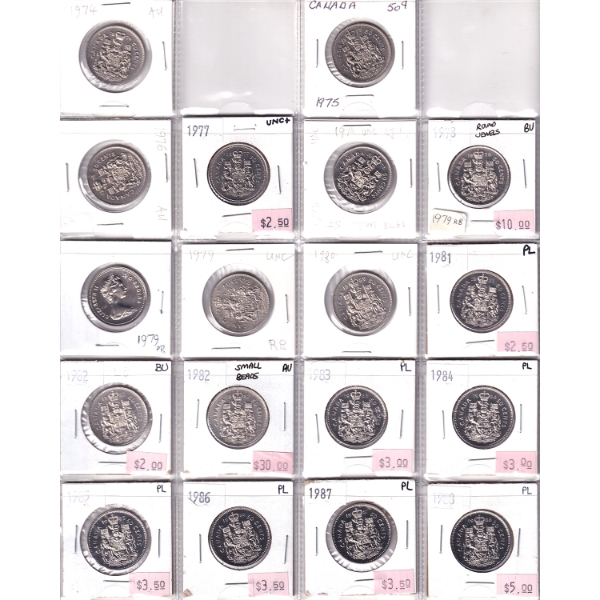 Bulk Collection of 50-cent 1974-2002 AU to PL in 20-Pocket Sheets. 36pcs.