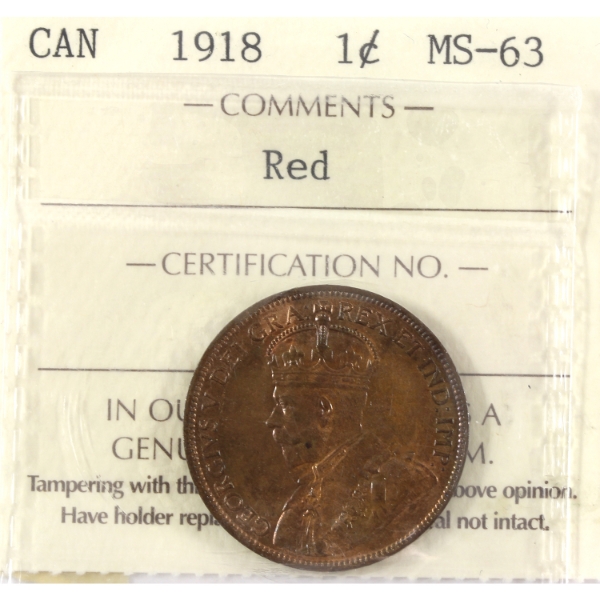 1-cent 1918 ICCS MS63 Red