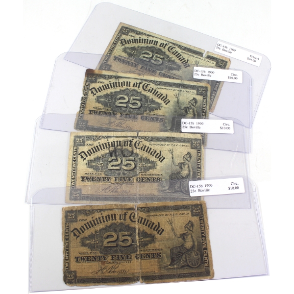 Group Lot of DC-15b 1900 25-cent Shinplaster Notes Circ. to F Boville. 4pcs.